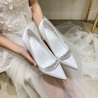 Silver rhinestone satin wedding shoes hot sale