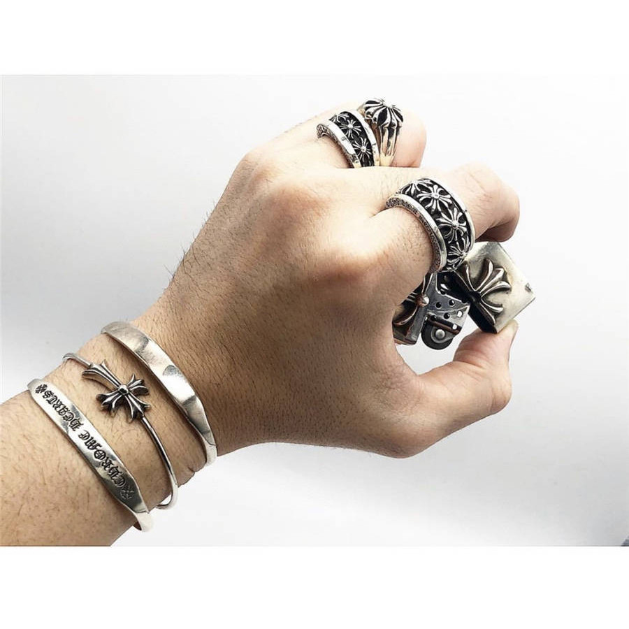 Silver 925 Cross Open Bracelet TINY Retro Punk Style