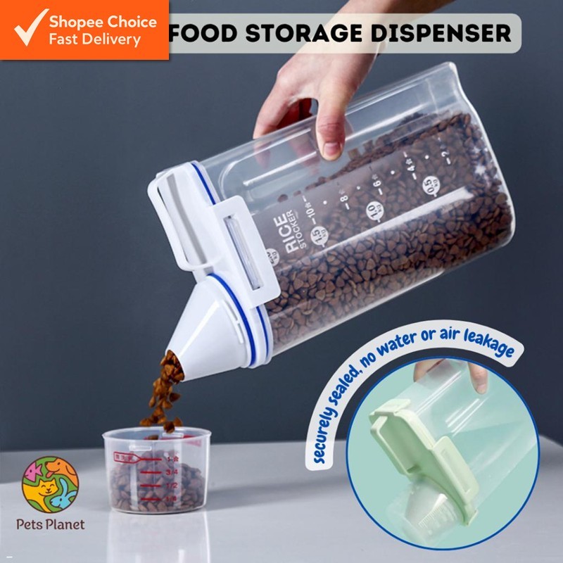 2.5L Pet Food Storage Dispenser Container | Airtight Cat & Dog Kibble ...