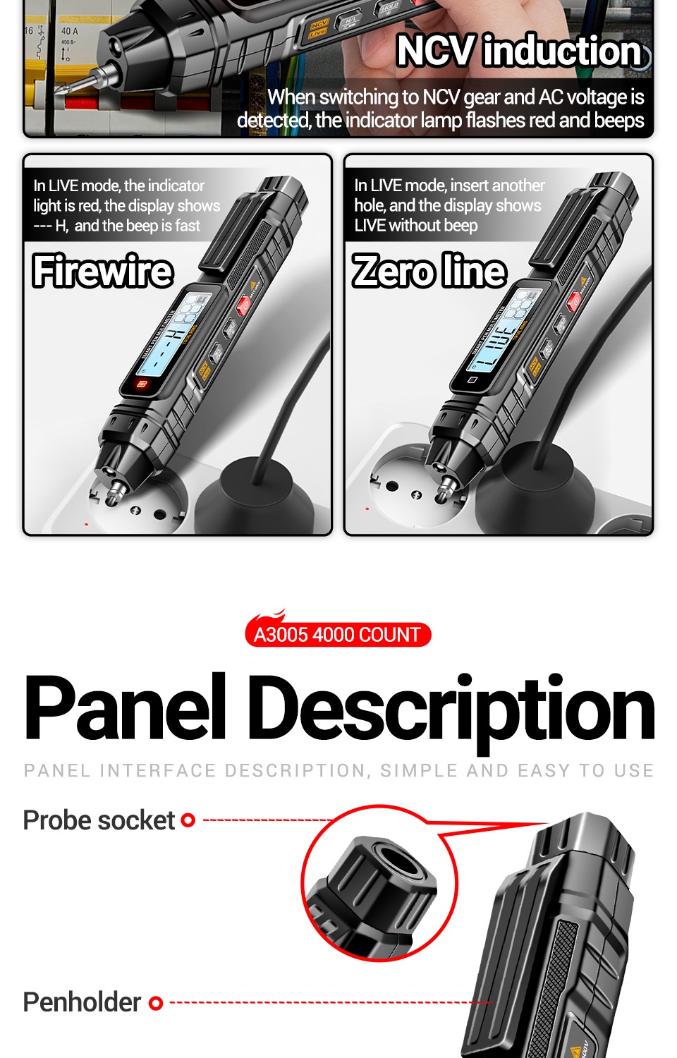 A3005 Digital Multimeter Pen Non-Contact Auto-AC ... - UK