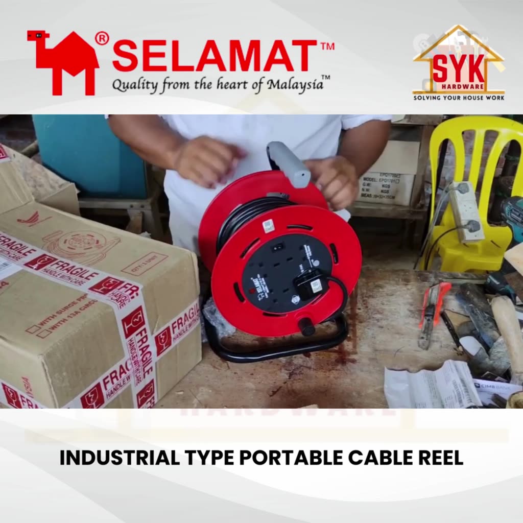 SYK SELAMAT 4 Gang 15 Meter Portable Extension Cable Reel Plug Wire Heavy  Duty Extension Cord Penyambung Wayar Extension