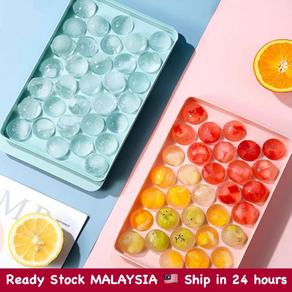 Round Sphere Ice Cube Ball Mold Tray Maker with Lid 33 Grids Whiskey ...