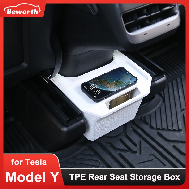 Rear Seat Storage Box for Tesla Model Y TPE Organizer Box with Cover