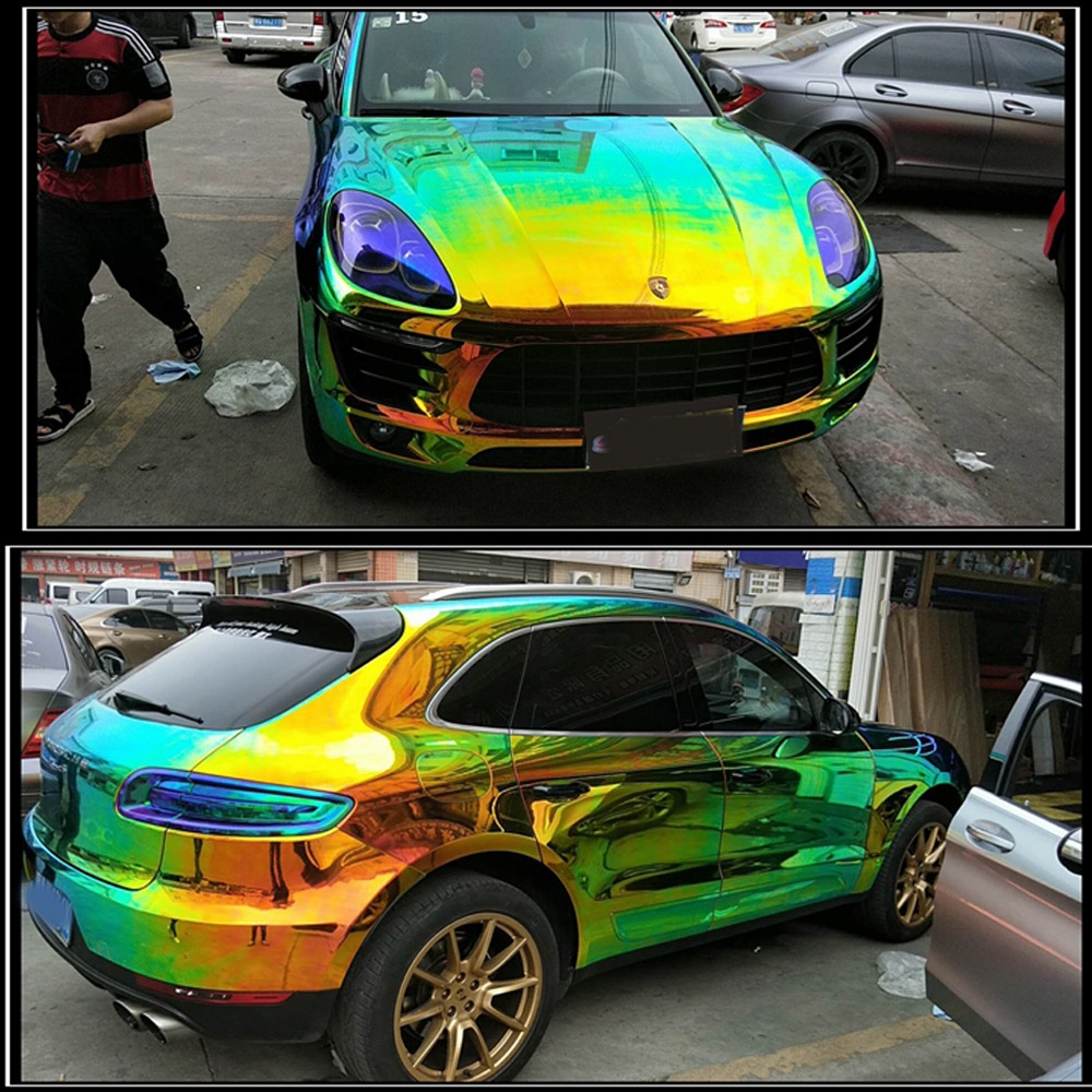 23mx1.35m Holographic Chameleon Green Orange Neo Chrome Whole SUV Car
