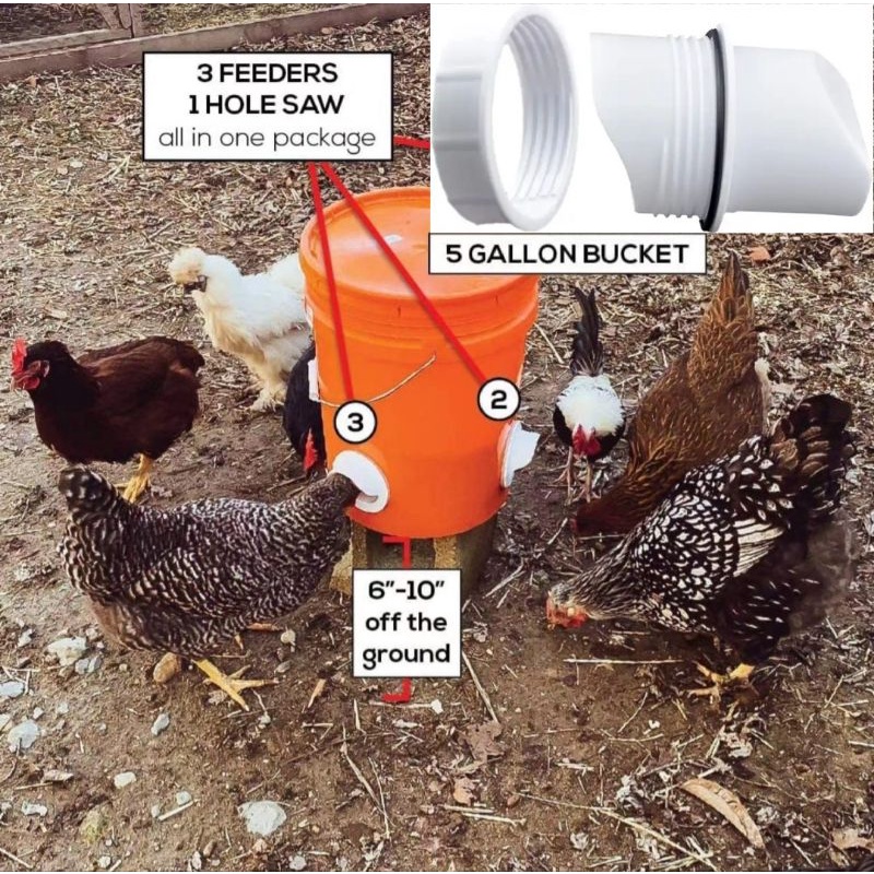 Chicken Feeder Rain Proof Poultry Feeder , Feed Kit for Buckets