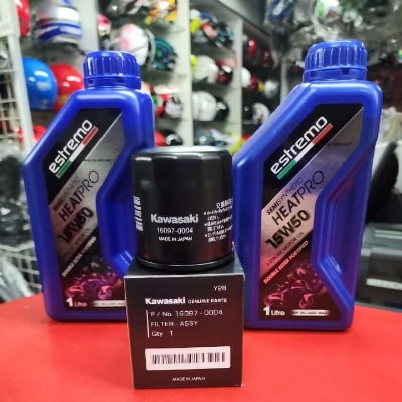 HARI RAYA PACKAGE ENGINE OIL 4T ESTREMO 15W50 HEATPRO + OIL FILTER KAW
