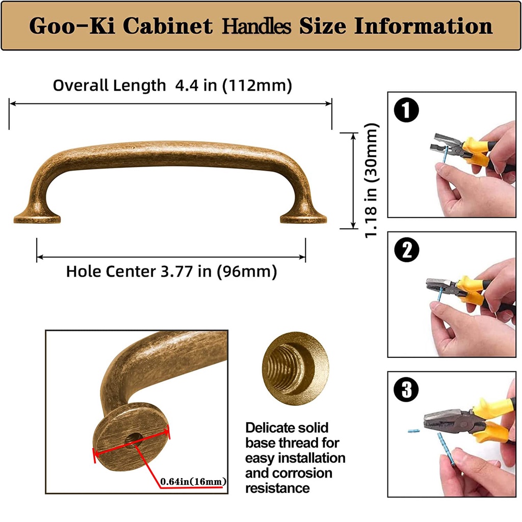 Goo-Ki 6 Pack Antique Brass Drawer Knobs With Backplate
