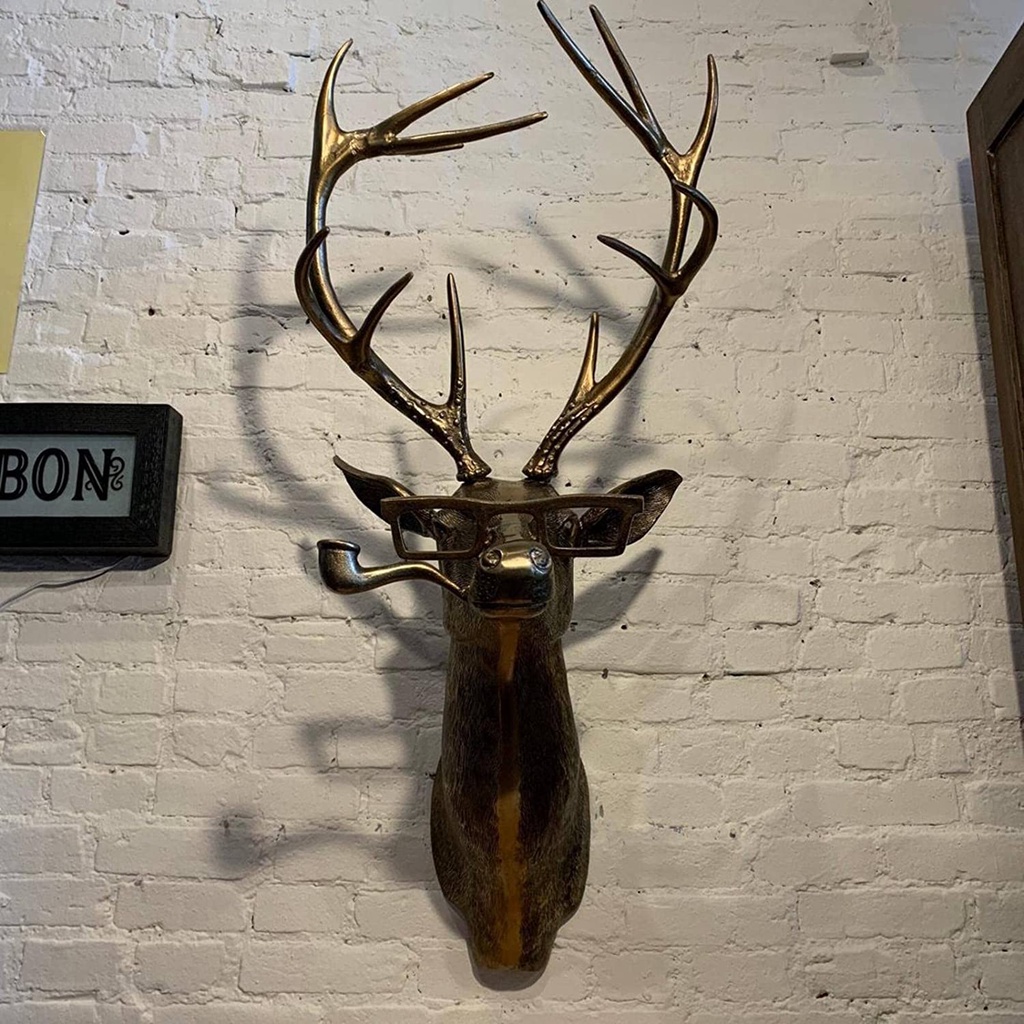 Best Nordic Bronzed Resin Animal For Head Sculpture With Glasses Wall