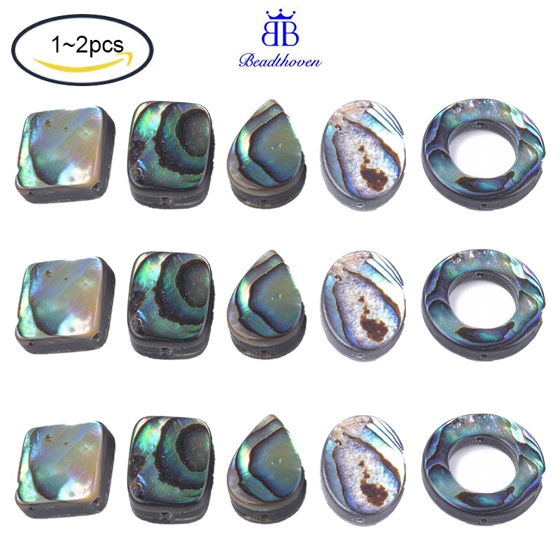 Beadthoven 1-2pcs Abalone Shell/Paua Shell Beads Rhombus Green 10.5x10 ...
