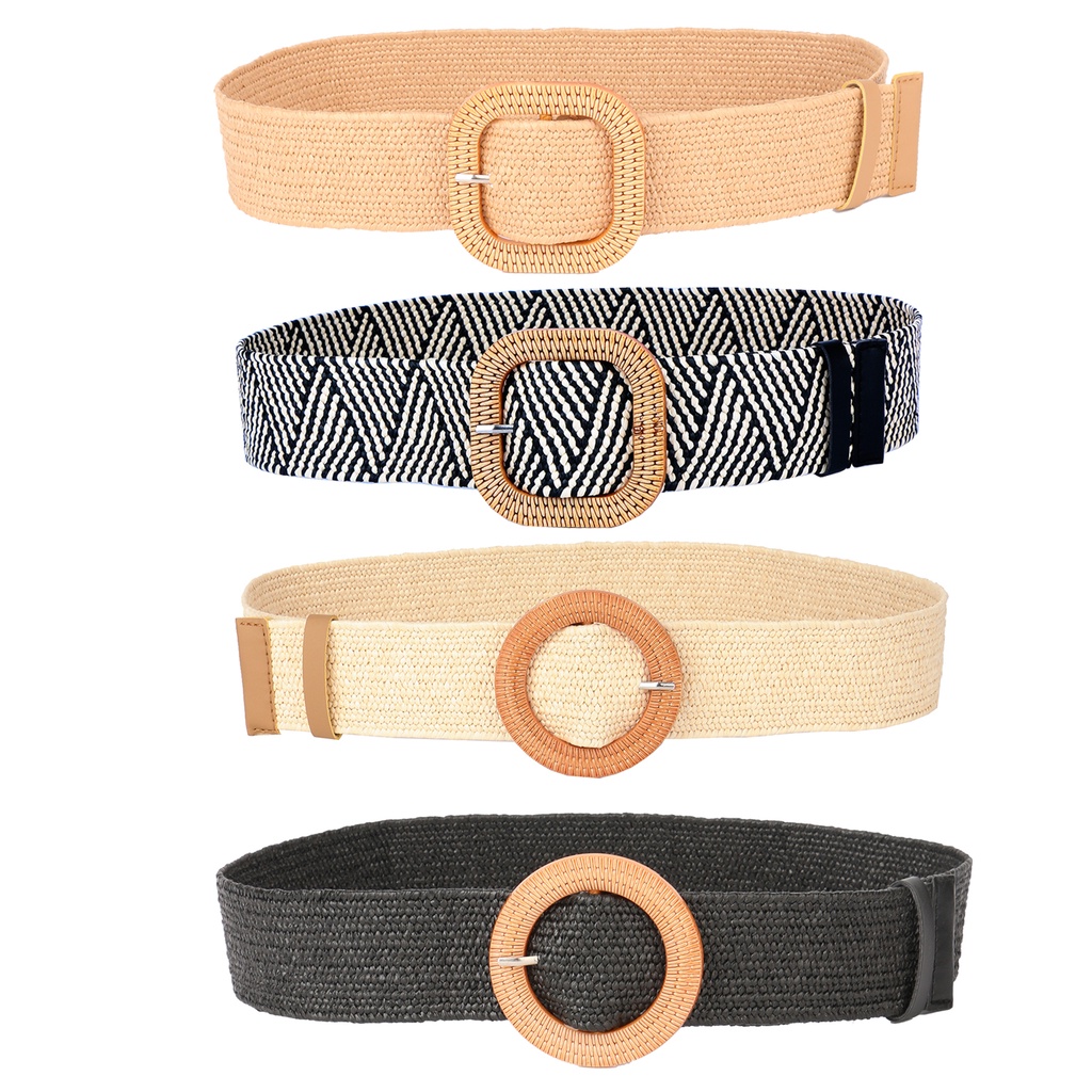 Woven Belt for Women Straw Elastic Stretch Waist Belt Boho Belts Ladies