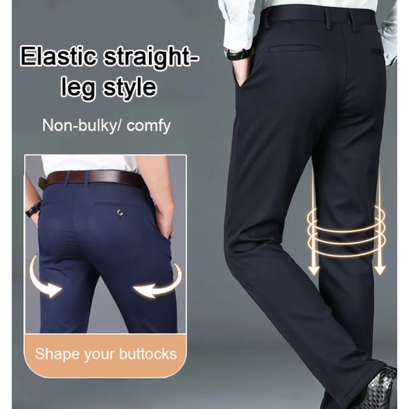 Men's ice silk suit pants Long Pants slim fit stretch trousers regular