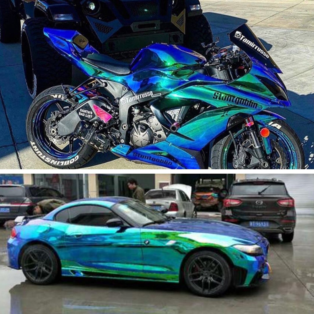 18mx1.35m Holographic Chameleon Blue to Green Neo Chrome Whole Car Body Vinyl Wrap Film Sheet