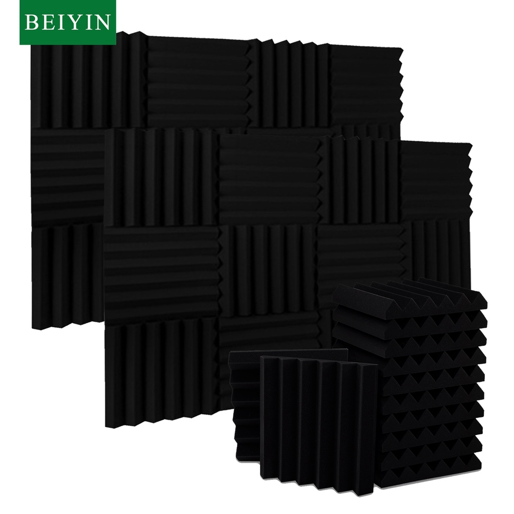 BEIYIN 48PCS Wedge Acoustic Foam Soundproof Panels Sound Absorption ...