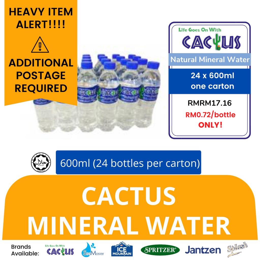 KLANG VALLEY ONLY! Cactus Mineral Water (600ml X 24 bottles) (sold per ...