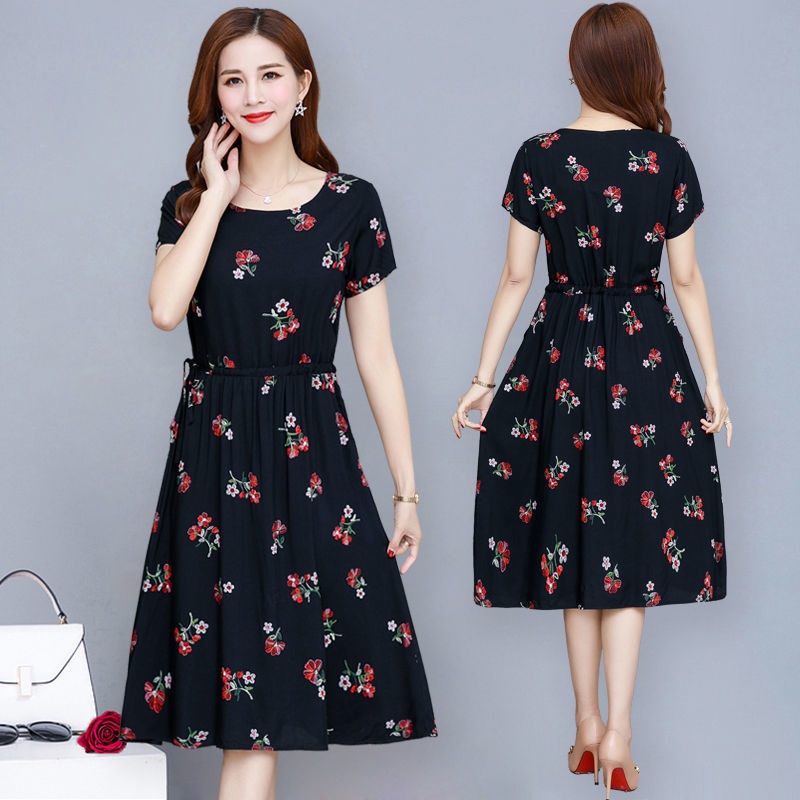 XL5XL Women's Floral Dresses Plus Size Ladies Short Sleeve Round Neck