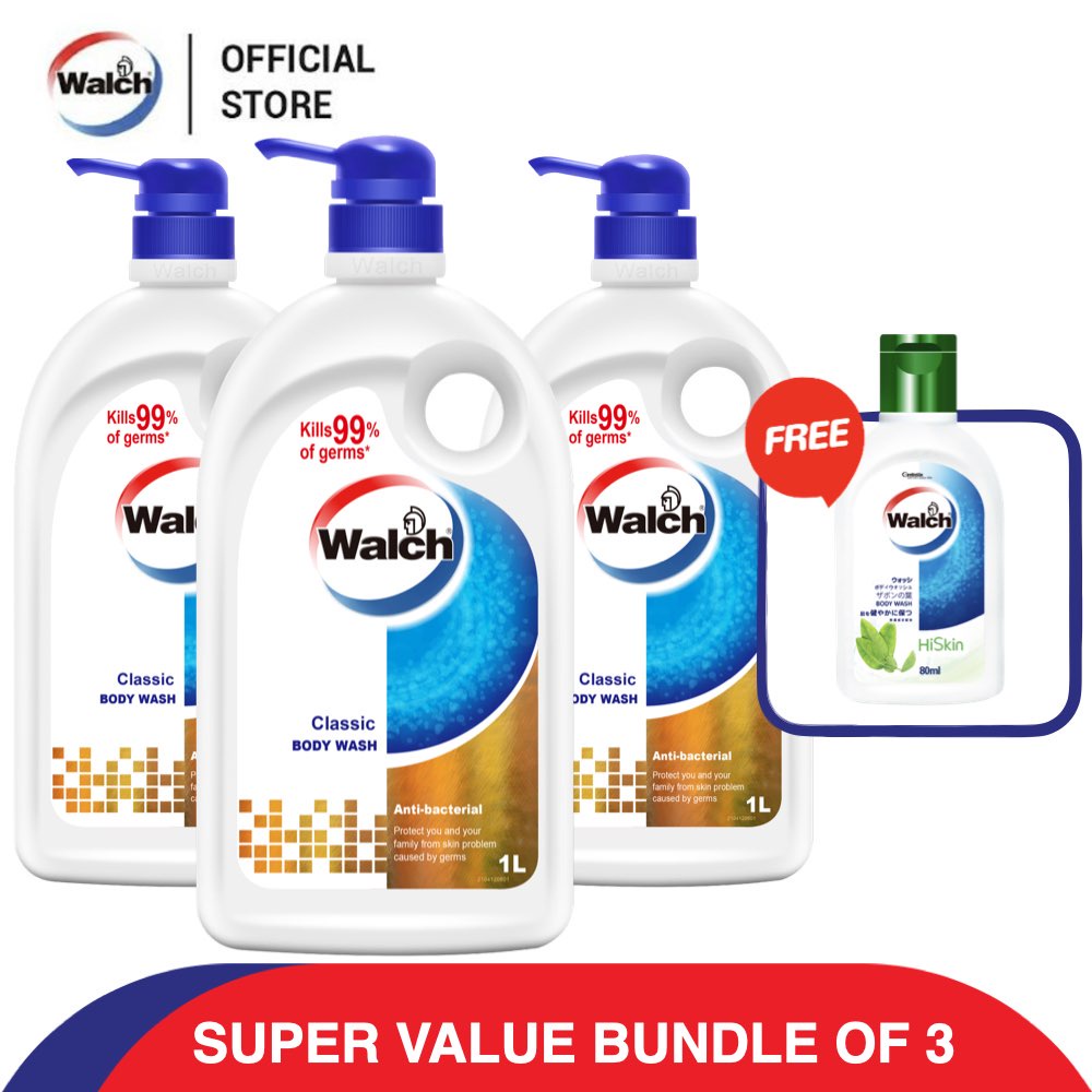 [BUNDLE OF 3] Walch 1000ml Anti-Bacterial Body Wash Classic FREE Walch ...