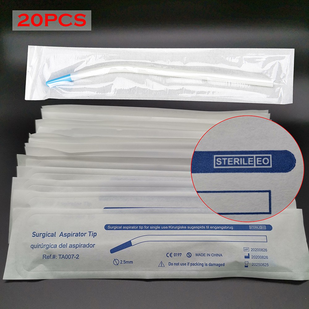 20pcs Sterile eo Dental Implant French Curved Straw Bended Straw Weak