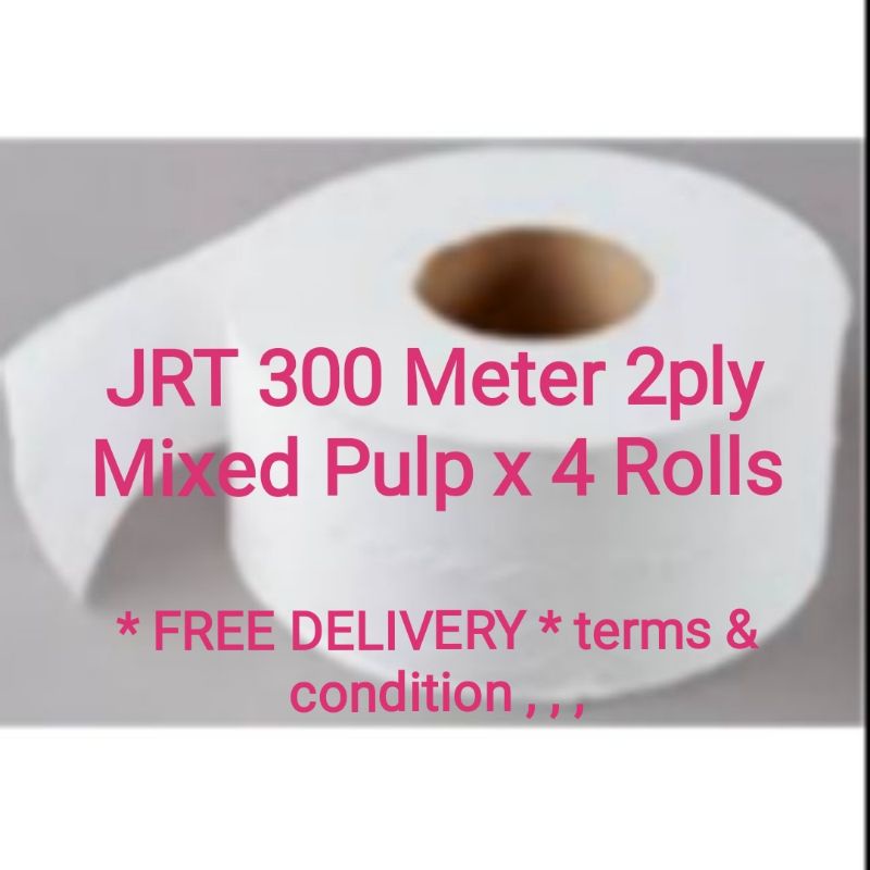 Toilet Paper Roll 300M x 4 roll Jumbo Roll Tissue Paper more thicker 2 ply mixed pulp