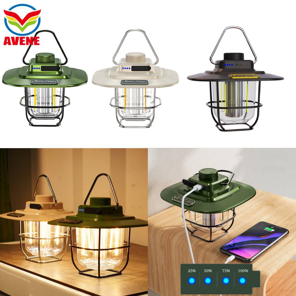 LED Camping Lamp Dimmable Retro Camping Lighting with Hook for Outdoor