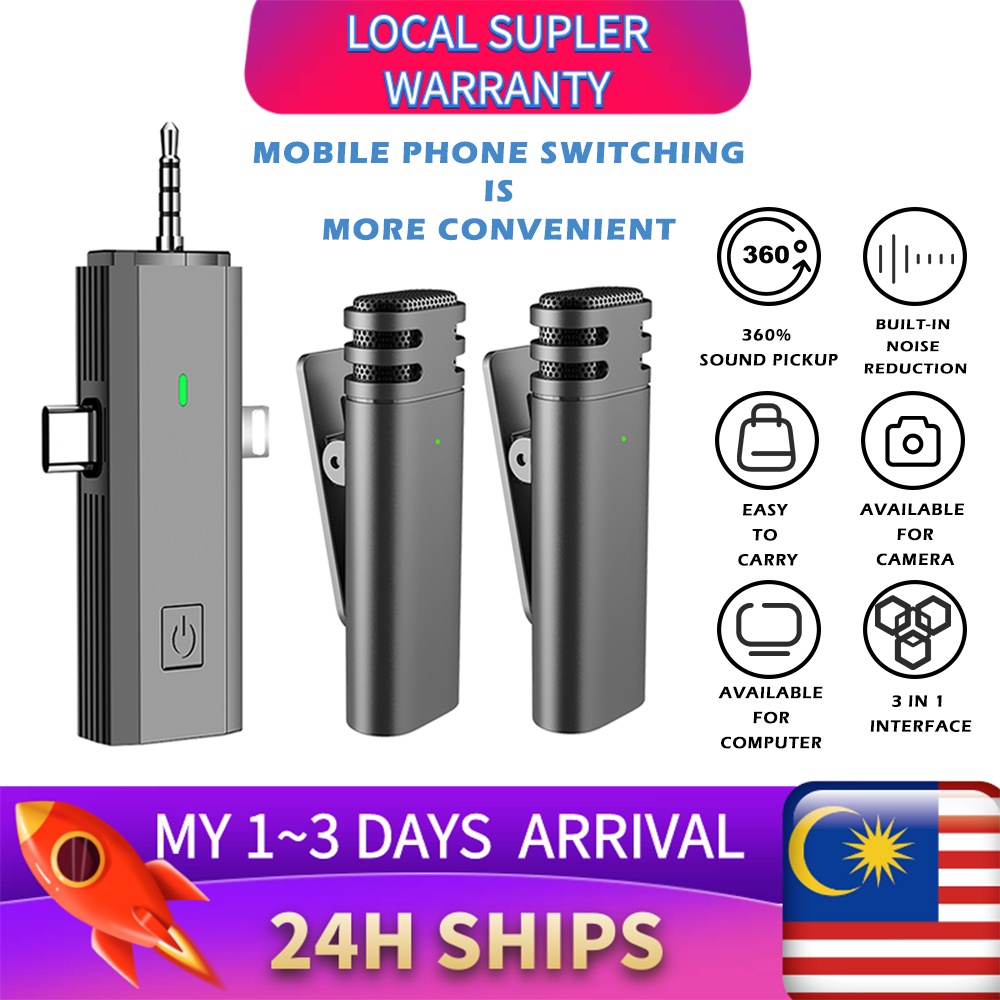 BOMGE Dual Wireless Lavalier Microphone for iPhone, Android, Camera