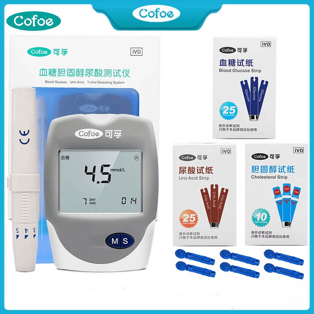 Cofoe 3in1 Blood Glucose Cholesterol Test Kit Monitor Uric Acid Meter