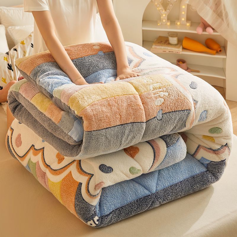 [Random Color] Flannel Thickened Quilt DoubleSided Fleece Winter Warm