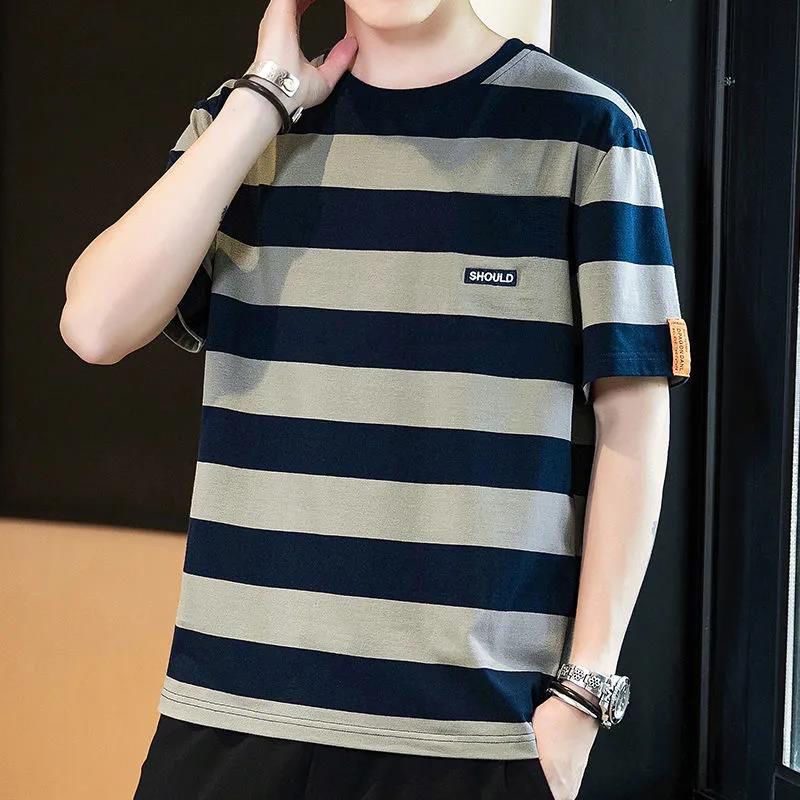 Vintage Striped Contrast Color Casual Short-Sleeved T-Shirt Men's