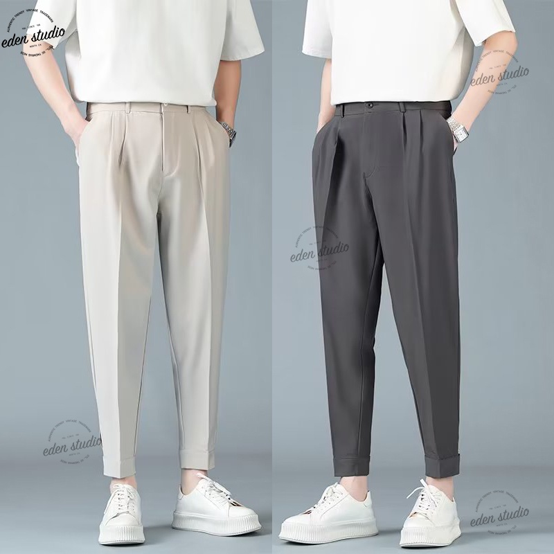 Western Pants Men's Cropped Pants Fashion Slim Straight Formal Casual ...