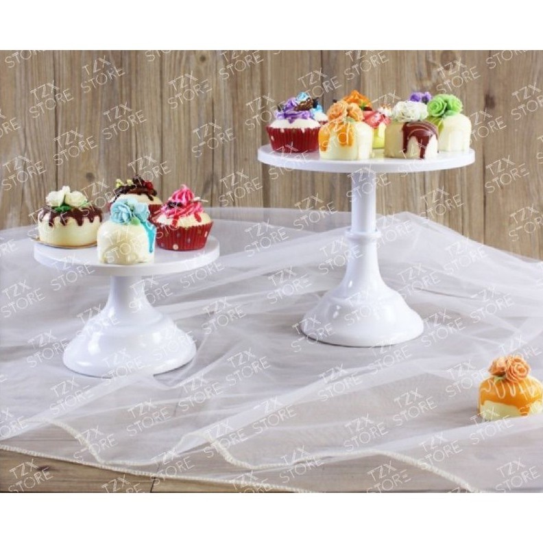 New style ☸ Rak Paparan Pencuci Mulut Kek Besi Logam Putih Alas Bulat