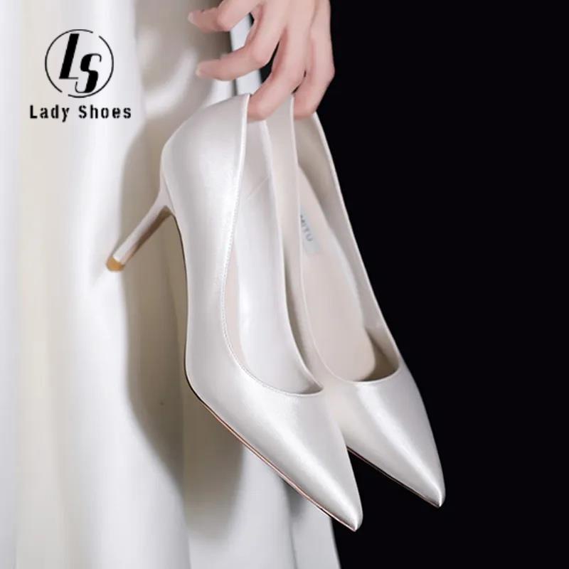 Ls Putih Kasut Pengantin Perempuan Nikah Wanita Tinggi Womens Satin High Heels White Wedding