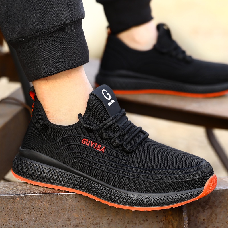 GUYISA Safety shoes men steel toe shoes Red rubber sole work shoes size