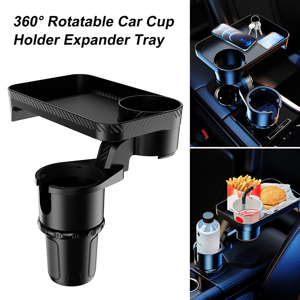 Car Cup Holder Expander with Detachable Tray Adjustable Car Food Table