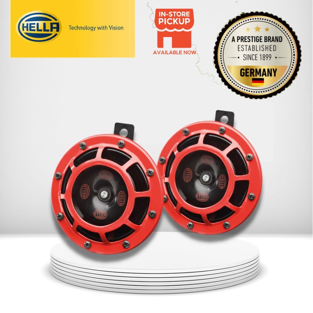 Hella Style Red Super Tone Horns Dual Horn Set 12V 300Hz 500Hz With Relay &  Wire