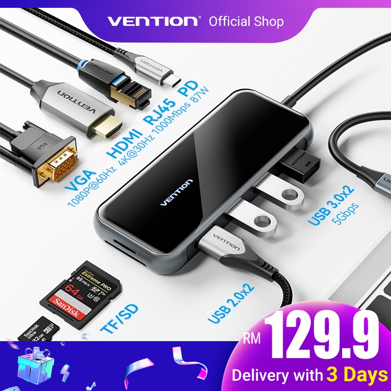 Vention USB C HUB 10 In 1 Mirrored Surface Multi function USB C to 10 ...