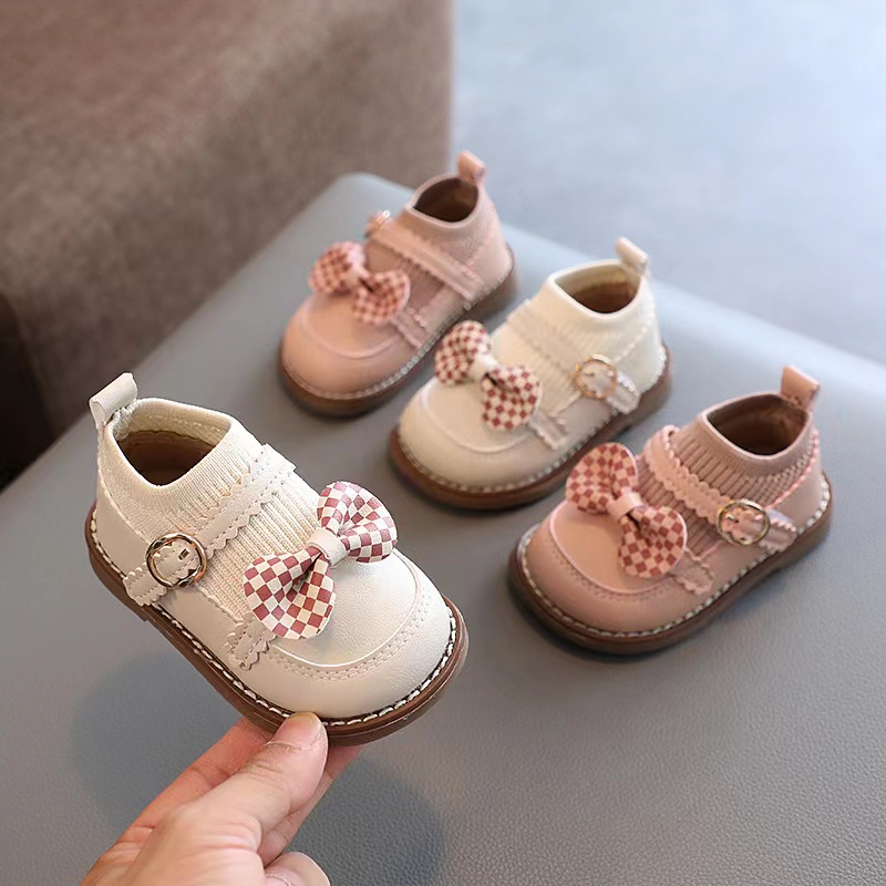 Congme 04 Yrs Baby Girls Leather Shoes Toddler Kids Bow Flat Shoes