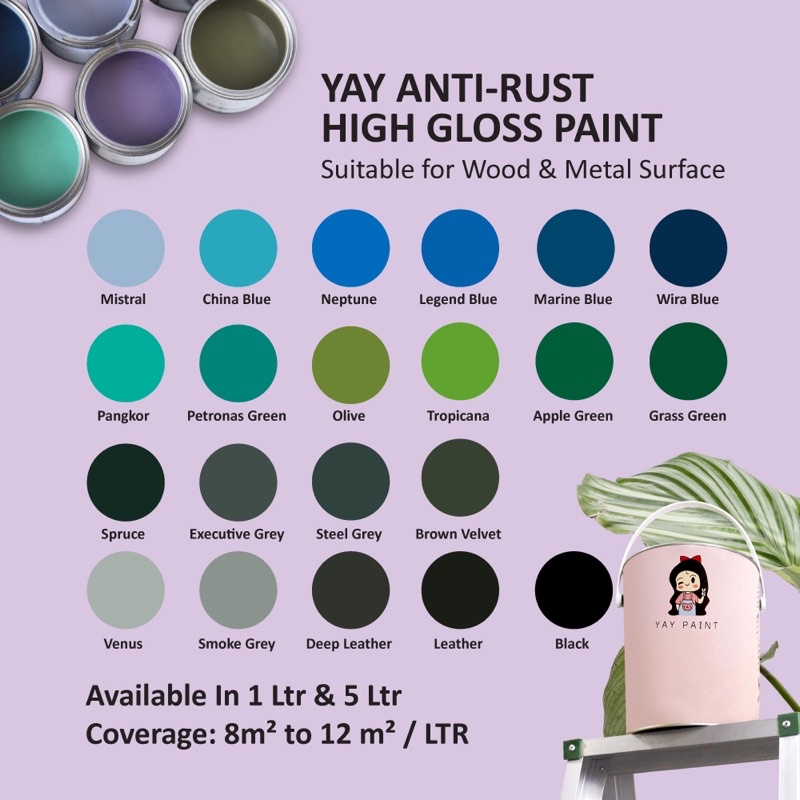 1L // 5 L YAY AntiRust HIGH Gloss Paint ( Wood & Metal ) Waterproof // Anti Microbial 2nd