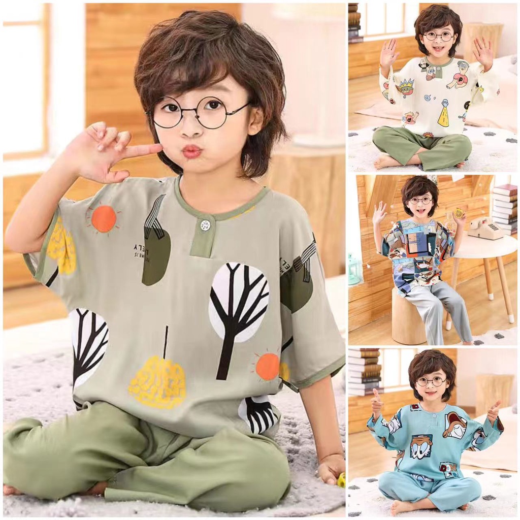 214Y Big Boys Pajama Set baju tidur budak lelaki Long Sleeve Sleep