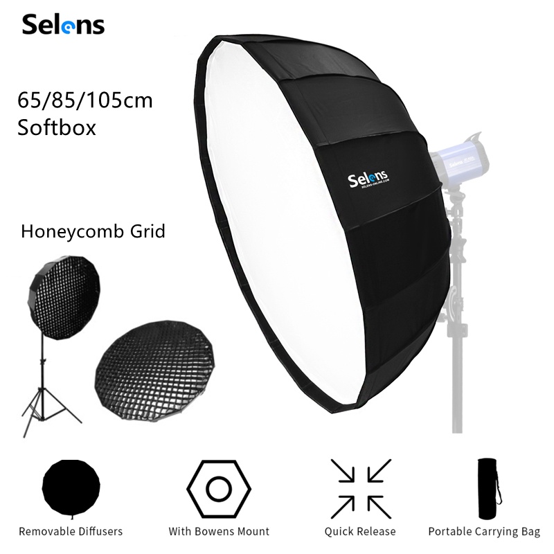 Selens Beauty Dish Softbox 65/85/105cm Parabolic Umbrella Foldable