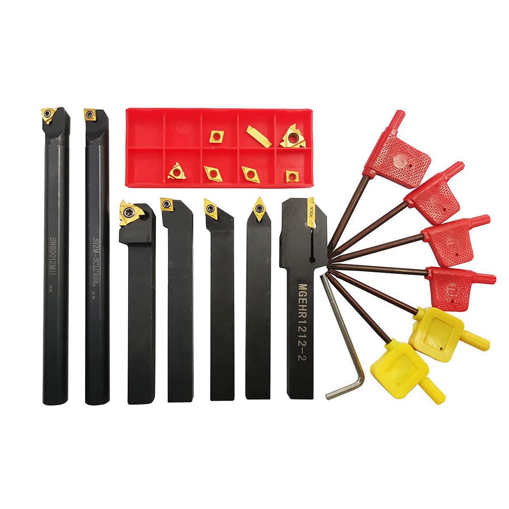 thumbnail interactive-video image 1 of 5/16" 5-Piece Indexable Carbide Insert Lathe Tool Set - C6 Chipbreaker Turning Bits With Case 1 of 11