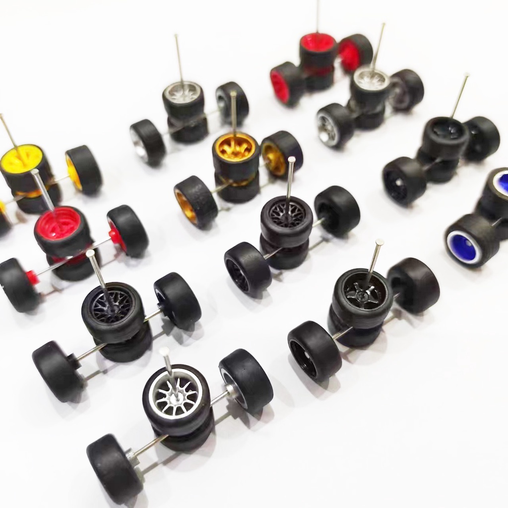 20Sets(for 20Cars) 1/64 Alloy Car Wheels with Rubber Tires Tyres for 1