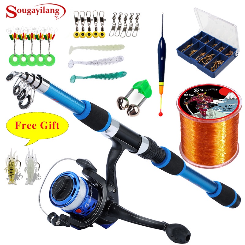 Sougayilang Spinning Fishing Rod Set 1.8m Telescopic Portable Rod 5.2:1 ...