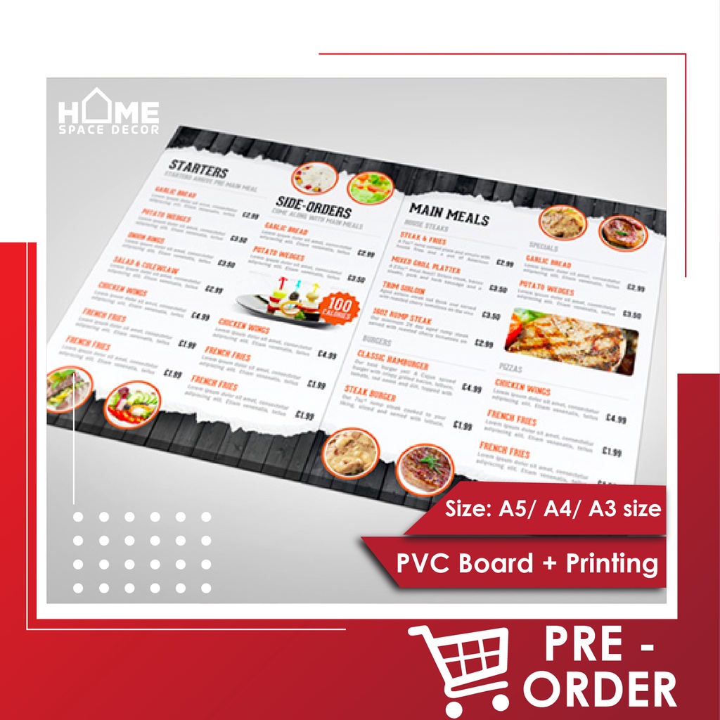 A4 /A3 size Premium PVC Board Menu Printing | Shopee Malaysia