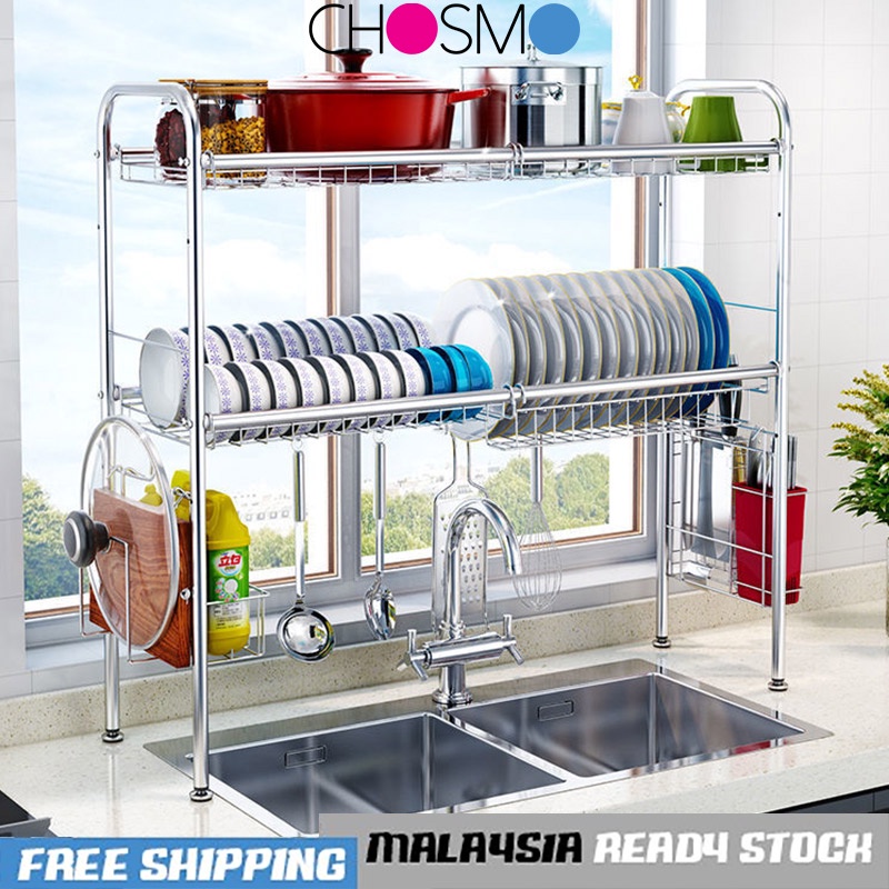 304 Stainless Steel Dish Rack Kitchen Sink Rack Storage Rak Pinggan ...