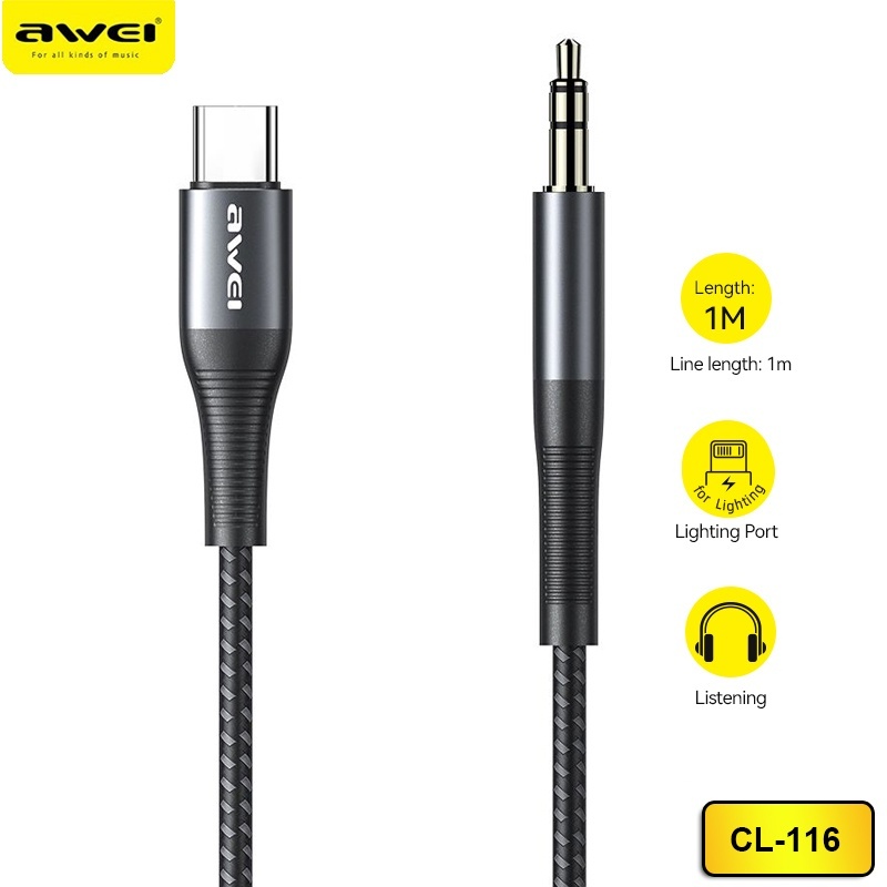 Awei CL-116 Type-C Lightning To AUX  Male Car Audio Adapter Cable  Speaker Connector Jack adapter For Headphone Tablet Headset | Shopee  Malaysia