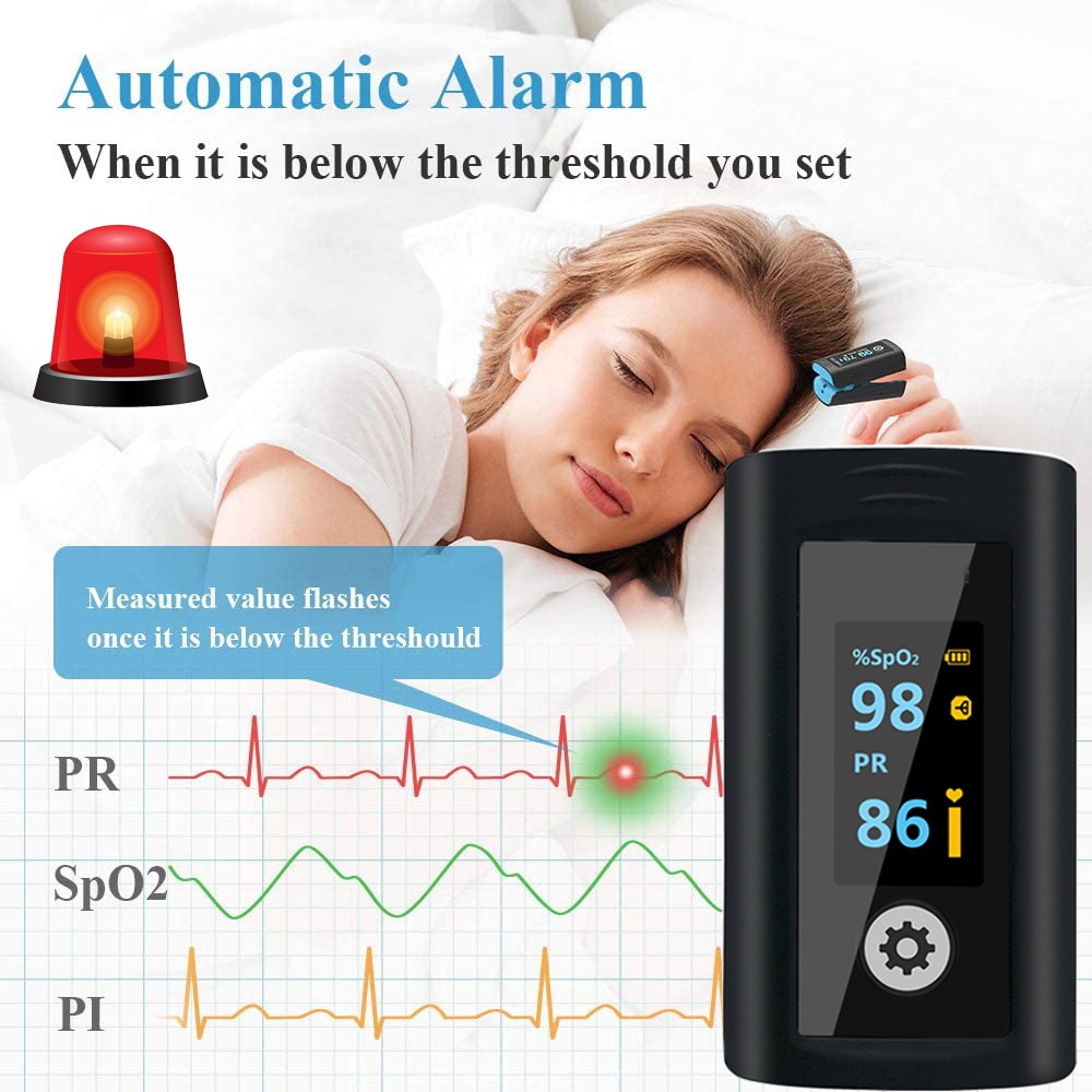 Bluetooth Finger Pulse Oxygenation Monitor Alarms Blood Oxygen Heart