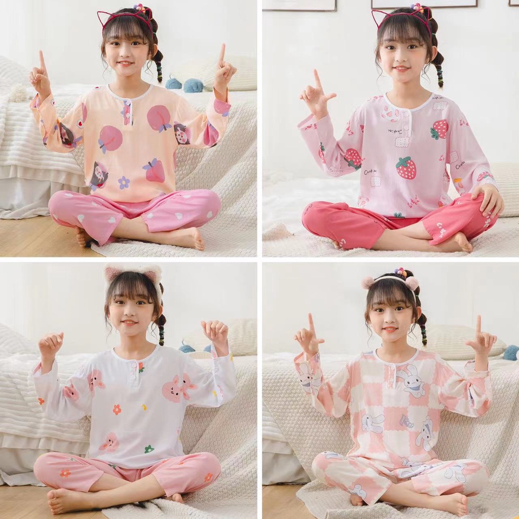 Girls Pajama Set for Kids Cotton Sleepwear Soft Long Sleeve Sleep Shirt