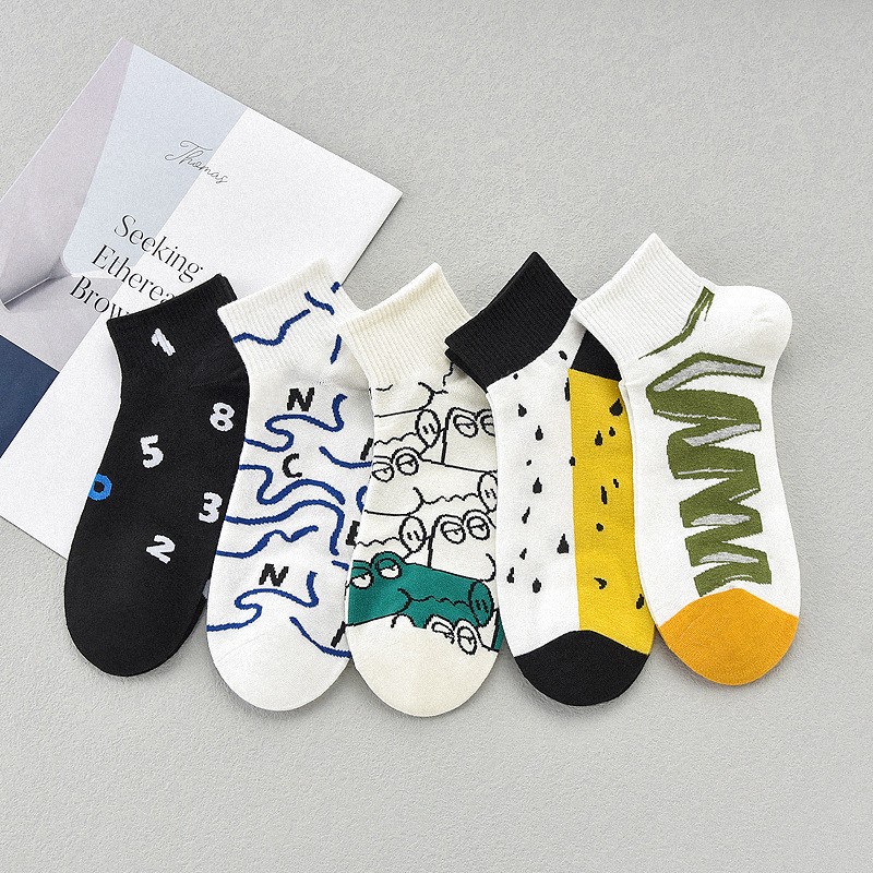 5 Pairs 2023 Spring Summer New Style Socks Men's Thin Unique Versatile ...