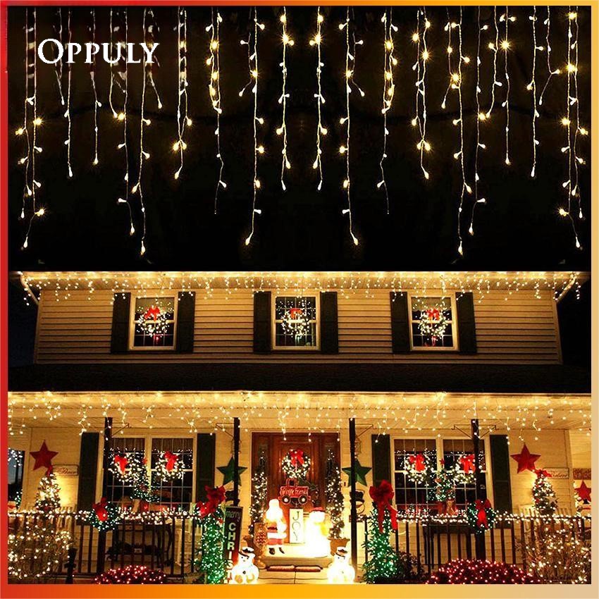 Oppuly Light Strip Christmas Lights Icicle Lighting 4M Curtain String Lights Waterproof Socket