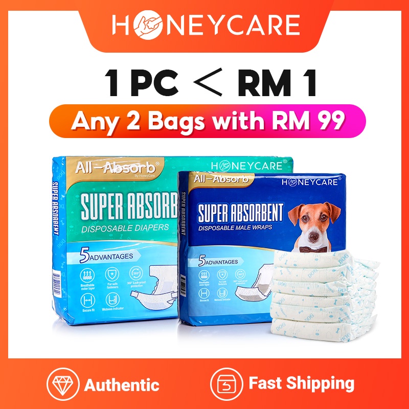 Honeycare Super Absorbent Disposable Dog Diapers For Male Wraps and
