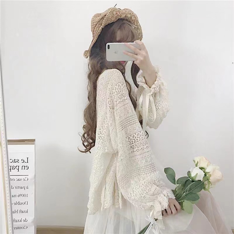 Korean Style Women Ladies Lace Retro Boho Plain Hippie Summer Cardigan ...